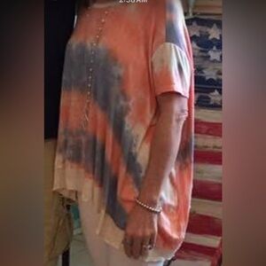 Jodifl Oversized Flowy Tye/Dye Sunset Orange & Blue Shirt Top Woman’s Medium
